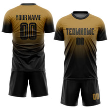 Load image into Gallery viewer, Custom Old Gold Black Sublimation Fade Fashion Soccer Uniform Jersey