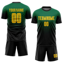 Load image into Gallery viewer, Custom Kelly Green Gold-Black Sublimation Fade Fashion Soccer Uniform Jersey
