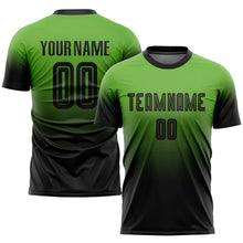 Load image into Gallery viewer, Custom Neon Green Black Sublimation Fade Fashion Soccer Uniform Jersey