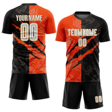 Load image into Gallery viewer, Custom Graffiti Pattern White Black Orange-Old Gold Scratch Sublimation Soccer Uniform Jersey