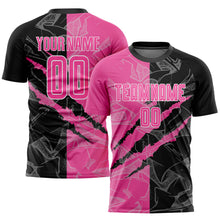 Load image into Gallery viewer, Custom Graffiti Pattern Pink Black-White Scratch Sublimation Soccer Uniform Jersey
