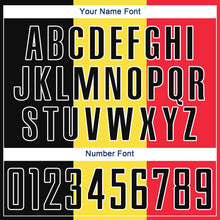 Load image into Gallery viewer, Custom Gold Black Red-White Sublimation Belgian Flag Soccer Uniform Jersey