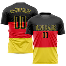 Load image into Gallery viewer, Custom Red Black-Gold Sublimation German Flag Soccer Uniform Jersey