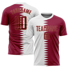 Load image into Gallery viewer, Custom White Crimson-Old Gold Sublimation Qatari Flag Soccer Uniform Jersey