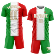 Load image into Gallery viewer, Custom Red White Kelly Green-Old Gold Sublimation Iranian Flag Soccer Uniform Jersey