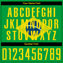 Load image into Gallery viewer, Custom Neon Green Gold-Royal Sublimation Brazilian Flag Soccer Uniform Jersey