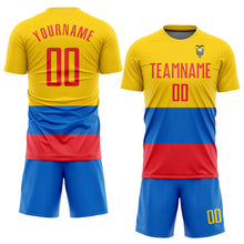 Load image into Gallery viewer, Custom Gold Red-Royal Sublimation Ecuador Flag Soccer Uniform Jersey