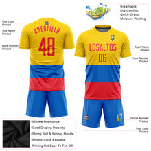 Load image into Gallery viewer, Custom Gold Red-Royal Sublimation Ecuador Flag Soccer Uniform Jersey