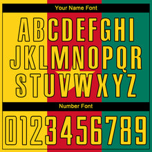 Load image into Gallery viewer, Custom Kelly Green Gold Red-Black Sublimation Cameroonian Flag Soccer Uniform Jersey