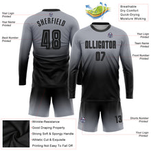 Load image into Gallery viewer, Custom Gray Black Sublimation Long Sleeve Fade Fashion Soccer Uniform Jersey