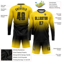 Load image into Gallery viewer, Custom Gold Black Sublimation Long Sleeve Fade Fashion Soccer Uniform Jersey