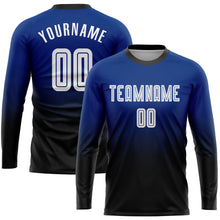 Load image into Gallery viewer, Custom Royal White-Black Sublimation Long Sleeve Fade Fashion Soccer Uniform Jersey