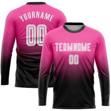 Load image into Gallery viewer, Custom Pink White-Black Sublimation Long Sleeve Fade Fashion Soccer Uniform Jersey