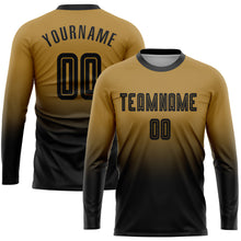 Load image into Gallery viewer, Custom Old Gold Black Sublimation Long Sleeve Fade Fashion Soccer Uniform Jersey