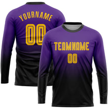 Load image into Gallery viewer, Custom Purple Gold-Black Sublimation Long Sleeve Fade Fashion Soccer Uniform Jersey