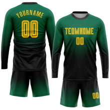 Load image into Gallery viewer, Custom Kelly Green Gold-Black Sublimation Long Sleeve Fade Fashion Soccer Uniform Jersey