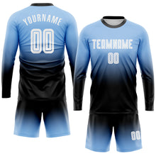 Load image into Gallery viewer, Custom Light Blue White-Black Sublimation Long Sleeve Fade Fashion Soccer Uniform Jersey