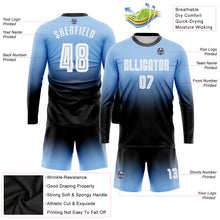 Load image into Gallery viewer, Custom Light Blue White-Black Sublimation Long Sleeve Fade Fashion Soccer Uniform Jersey