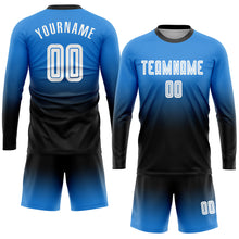 Load image into Gallery viewer, Custom Powder Blue White-Black Sublimation Long Sleeve Fade Fashion Soccer Uniform Jersey