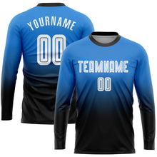 Load image into Gallery viewer, Custom Powder Blue White-Black Sublimation Long Sleeve Fade Fashion Soccer Uniform Jersey