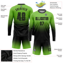 Load image into Gallery viewer, Custom Neon Green Black Sublimation Long Sleeve Fade Fashion Soccer Uniform Jersey