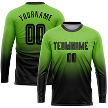Load image into Gallery viewer, Custom Neon Green Black Sublimation Long Sleeve Fade Fashion Soccer Uniform Jersey