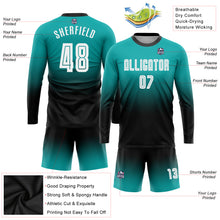 Load image into Gallery viewer, Custom Aqua White-Black Sublimation Long Sleeve Fade Fashion Soccer Uniform Jersey