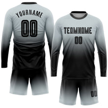 Load image into Gallery viewer, Custom Silver Black Sublimation Long Sleeve Fade Fashion Soccer Uniform Jersey