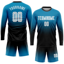 Load image into Gallery viewer, Custom Panther Blue White-Black Sublimation Long Sleeve Fade Fashion Soccer Uniform Jersey