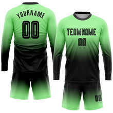 Load image into Gallery viewer, Custom Pea Green Black Sublimation Long Sleeve Fade Fashion Soccer Uniform Jersey