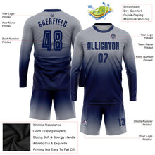 Load image into Gallery viewer, Custom Gray Navy Sublimation Long Sleeve Fade Fashion Soccer Uniform Jersey