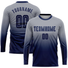 Load image into Gallery viewer, Custom Gray Navy Sublimation Long Sleeve Fade Fashion Soccer Uniform Jersey