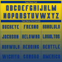 Load image into Gallery viewer, Custom Gold Royal Sublimation Long Sleeve Fade Fashion Soccer Uniform Jersey