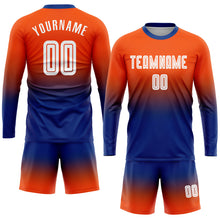 Load image into Gallery viewer, Custom Orange White-Royal Sublimation Long Sleeve Fade Fashion Soccer Uniform Jersey