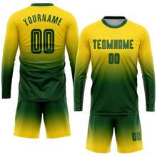Load image into Gallery viewer, Custom Gold Green Sublimation Long Sleeve Fade Fashion Soccer Uniform Jersey