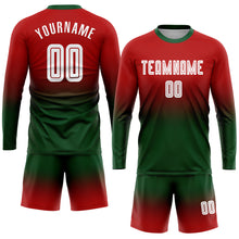 Load image into Gallery viewer, Custom Red White-Green Sublimation Long Sleeve Fade Fashion Soccer Uniform Jersey