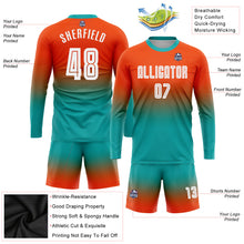 Load image into Gallery viewer, Custom Orange White-Aqua Sublimation Long Sleeve Fade Fashion Soccer Uniform Jersey