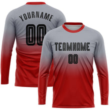 Load image into Gallery viewer, Custom Gray Black-Red Sublimation Long Sleeve Fade Fashion Soccer Uniform Jersey