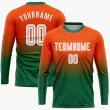 Load image into Gallery viewer, Custom Orange White-Kelly Green Sublimation Long Sleeve Fade Fashion Soccer Uniform Jersey