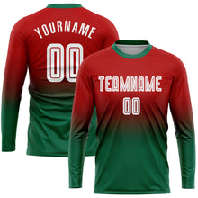 Load image into Gallery viewer, Custom Red White-Kelly Green Sublimation Long Sleeve Fade Fashion Soccer Uniform Jersey