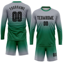 Load image into Gallery viewer, Custom Gray Black-Kelly Green Sublimation Long Sleeve Fade Fashion Soccer Uniform Jersey
