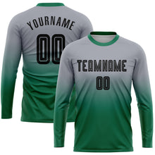 Load image into Gallery viewer, Custom Gray Black-Kelly Green Sublimation Long Sleeve Fade Fashion Soccer Uniform Jersey