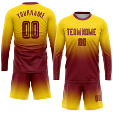 Load image into Gallery viewer, Custom Gold Crimson Sublimation Long Sleeve Fade Fashion Soccer Uniform Jersey