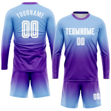 Load image into Gallery viewer, Custom Light Blue White-Purple Sublimation Long Sleeve Fade Fashion Soccer Uniform Jersey
