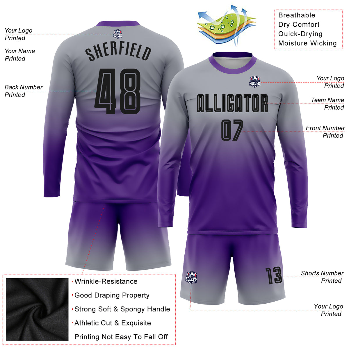 Custom Gray Purple-White Sublimation Split Fashion Soccer Uniform Jersey  Free Shipping – Fiitg