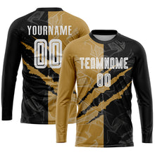 Load image into Gallery viewer, Custom Graffiti Pattern White Black-Old Gold Scratch Sublimation Soccer Uniform Jersey