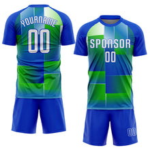 Load image into Gallery viewer, Custom Royal White-Kelly Green Sublimation Soccer Uniform Jersey