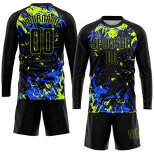 Load image into Gallery viewer, Custom Black Black Neon Green-Royal Sublimation Soccer Uniform Jersey