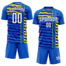 Load image into Gallery viewer, Custom Royal White Navy-Gold Sublimation Soccer Uniform Jersey