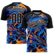 Load image into Gallery viewer, Custom Black Black Royal-Orange Sublimation Soccer Uniform Jersey